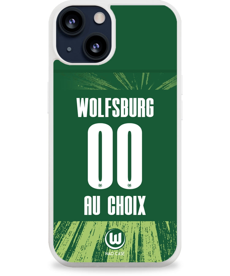 Coque football VFL WOLFSBURG DOMICILE 2025/26 personnalisée nom numéro – 2ème coque -50% – iPhone Samsung Xiaomi Redmi
