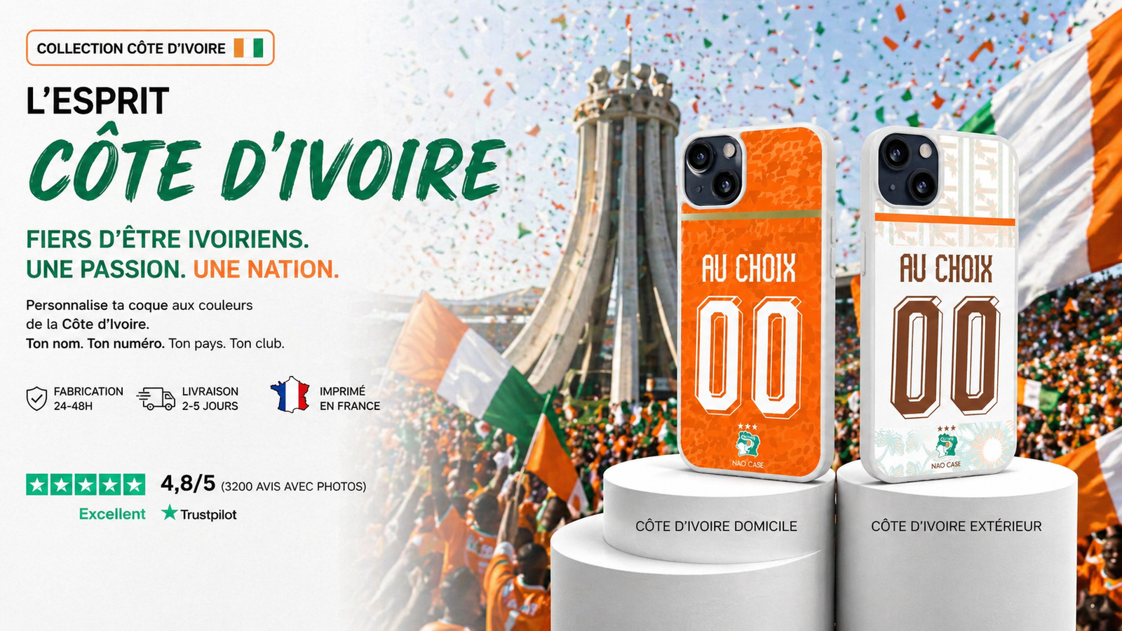 Coque Côte d’Ivoire personnalisée – prénom & numéro 🇨🇮