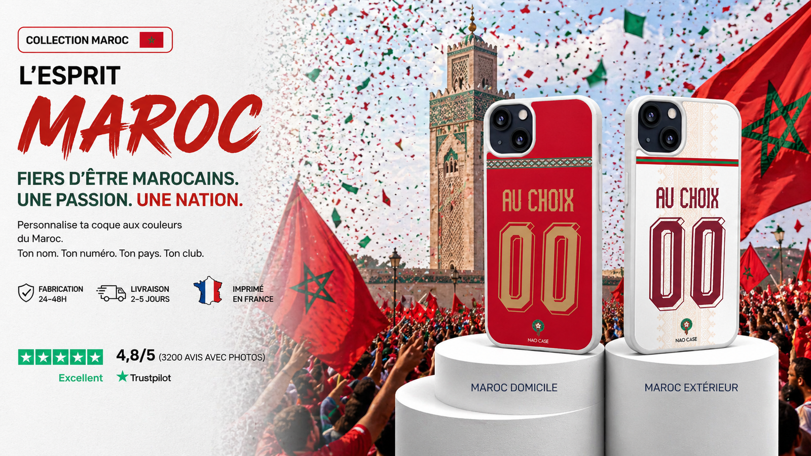 Coque Maroc personnalisée – prénom & numéro 🇲🇦